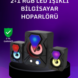 Mey İthalat® USB Bağlantılı RGB 2.1 Hoparlör Seti Derin Bas ve Renkli Işık