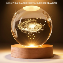 Mey İthalat® USB Bağlantılı Samanyolu Galaksi Küre Ahşap Standlı 3D Işıklı Dekor Lambası
