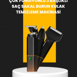 Mey İthalat® USB-C Şarjlı 3 in 1 Erkek Bakım Cihazı – Sessiz Motorlu Saç ve Sakal Kesme Makinesi