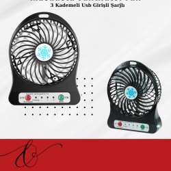 Mey İthalat® USB Girişli Taşınabilir Masaüstü Mini Fan – 3 Kademeli Hız, Şarjlı, Işıklı, Sessiz Çalışma