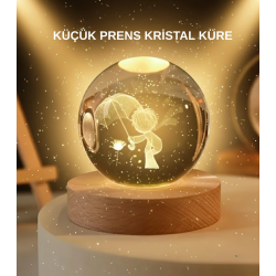 Mey İthalat® USB LED 3D Küçük Prens Kristal Küre Ahşap Standlı Gece Lambası