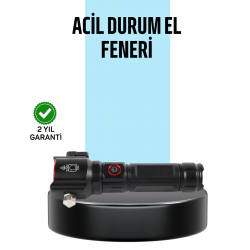 Mey İthalat® USB Şarjlı Çok Amaçlı El Feneri Çekiçli Pusulalı