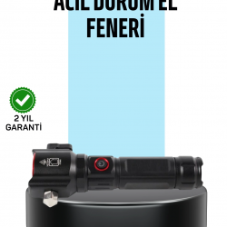 Mey İthalat® USB Şarjlı Çok Amaçlı El Feneri Çekiçli Pusulalı