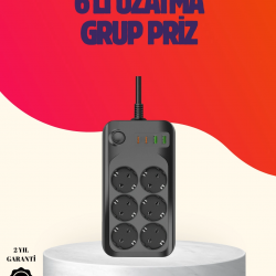 Mey İthalat® USB Type-C Destekli Termal Korumalı 6’lı Uzatma Priz 10A 2m