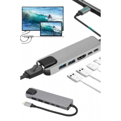 Mey İthalat® Usb Type-c Hub Dönüştürücü Çevirici Çoklayıcı Macbook Çevirici 8 Portlu