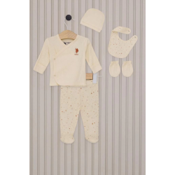 Mey İthalat® U.S.Polo Kız Bebek 5'Li Zıbın Seti USB2107 Krem