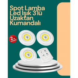 Mey İthalat® Uzaktan Kumanda İle Kontrol Edilebilen Yapışkanlı 3 Lü Kablosuz Led Spot Lamba