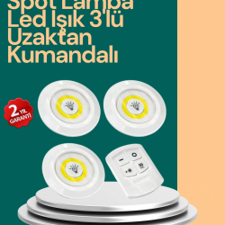 Mey İthalat® Uzaktan Kumanda İle Kontrol Edilebilen Yapışkanlı 3 Lü Kablosuz Led Spot Lamba