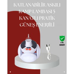 Mey İthalat® Uzaktan Kumandalı, 360 Derece Katlanabilir Solar LED Aydınlatma Çadır Lambası