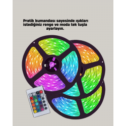 Mey İthalat® Uzaktan Kumandalı RGB Smart Şerit LED Işık Esnek ve Taşınabilir Dekorasyon