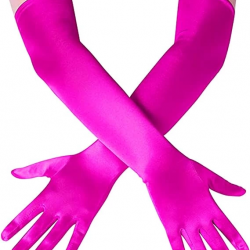 Mey İthalat®  Uzun Boy Ekstra Parlak Saten Eldiven Fuşya Renk