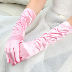 Mey İthalat® Uzun Boy Ekstra Parlak Saten Eldiven Pembe Renk