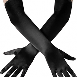 Mey İthalat® Uzun Boy Ekstra Parlak Saten Eldiven Siyah Renk