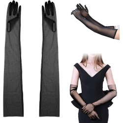 Mey İthalat® Uzun Boy Likralı Siyah Renk Yetişkin Mega Tül Eldiven 53 cm