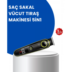 Mey İthalat® Uzun Pil Ömürlü LED Göstergeli Erkek Bakım Seti 5-in-1 Saç Sakal Tıraş Makinesi