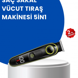 Mey İthalat® Uzun Pil Ömürlü LED Göstergeli Erkek Bakım Seti 5-in-1 Saç Sakal Tıraş Makinesi