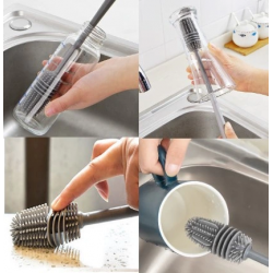 Mey İthalat® Uzun Saplı Silikon Biberon ve Kavanoz Yıkama Fırçası