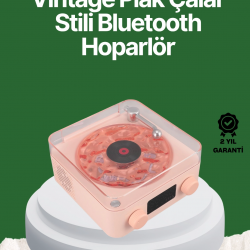 Mey İthalat® Vintage Tarz Bluetooth Hoparlör – Gece Işığı ve Zaman Göstergeli