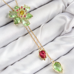 Mey İthalat® VIP Pirinç Zirkon Taşlı Çiçek Model Gold Renk Asansörlü Kadın Kolye