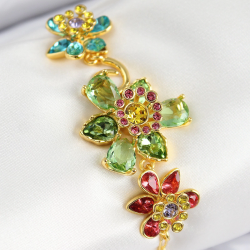 Mey İthalat® VIP Pirinç Zirkon Taşlı Çiçek Model Gold Renk Kadın Bileklik