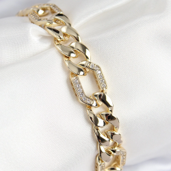 Mey İthalat® VIP Pirinç Zirkon Taşlı Parçalı Zincir Model Gold Renk Kadın Bileklik