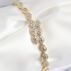 Mey İthalat® VIP Pirinç Zirkon Taşlı Sıralı Damla Model Gold Renk Kadın Bileklik