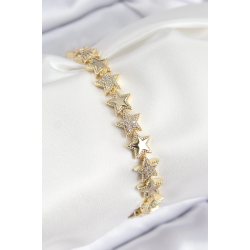 Mey İthalat® VIP Pirinç Zirkon Taşlı Yıldız Model Gold Renk Kadın Bileklik