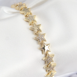 Mey İthalat® VIP Pirinç Zirkon Taşlı Yıldız Model Gold Renk Kadın Bileklik