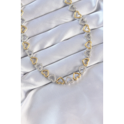 Mey İthalat® Vip Seri Pirinç Çift Renk Zirkon Taşlı İçi Boş Kalp Tasarımlı Kolye