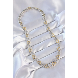 Mey İthalat® Vip Seri Pirinç Çift Renk Zirkon Taşlı İçi Boş Kalp Tasarımlı Kolye