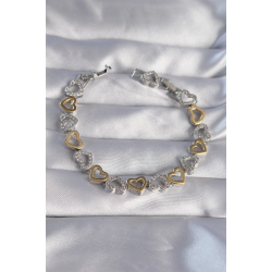 Mey İthalat® Vip Seri Pirinç Çift Renkli Zirkon Taşlı İçi Boş Kalp Tasarımlı Bileklik