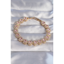 Mey İthalat® Vip Seri Pirinç Gold Renk Pembe Zirkon Taşlı Kalp Tasarımlı Bileklik