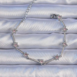 Mey İthalat® Vip Seri Pirinç Gümüş Renk Zirkon Taşlı Halley Yıldız Model Bileklik