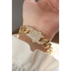 Mey İthalat® Vip Seri Pirinç Ortası Zirkon Taşlı Gold Renk Gurmet Bileklik