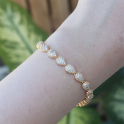 Mey İthalat® Vip Seri Pirinç Zirkon Taşlı Gold Renk Damla Model Bileklik