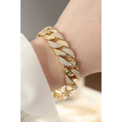 Mey İthalat® Vip Seri Pirinç Zirkon Taşlı Gold Renk Gurmet Bileklik