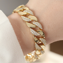 Mey İthalat® Vip Seri Pirinç Zirkon Taşlı Gold Renk Gurmet Bileklik