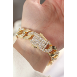 Mey İthalat® Vip Seri Pirinç Zirkon Taşlı Gold Renk Gurmet Bileklik