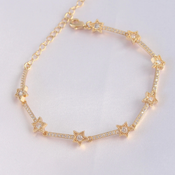 Mey İthalat® Vip Seri Pirinç Zirkon Taşlı Gold Renk Halley Model Bileklik