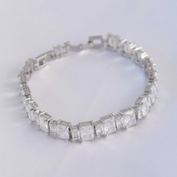 Mey İthalat® Vip Seri Pirinç Zirkon Taşlı Gümüş Renk Baget Su Yolu Model Bileklik