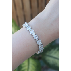 Mey İthalat® Vip Seri Pirinç Zirkon Taşlı Gümüş Renk Baget Su Yolu Model Bileklik