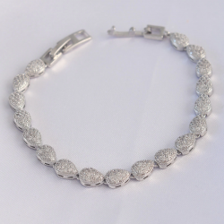 Mey İthalat® Vip Seri Pirinç Zirkon Taşlı Gümüş Renk Damla Model Bileklik