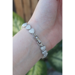 Mey İthalat® Vip Seri Pirinç Zirkon Taşlı Gümüş Renk Kalp Model Bileklik