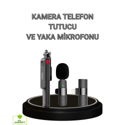 Mey İthalat® Vlog ve Canlı Yayın İçin Çift Yaka Mikrofonu ve Tripodlu Selfie Çubuğu Seti