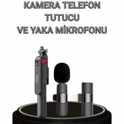 Mey İthalat® Vlog ve Canlı Yayın İçin Çift Yaka Mikrofonu ve Tripodlu Selfie Çubuğu Seti