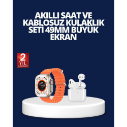 Mey İthalat® Watch 9 Max Akıllı Saat ve Kablosuz Kulaklık Seti 2 Kordonlu Sesli Görüşme Özellikli