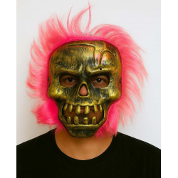 Mey İthalat® Wild Skull - Bakır Kafatası Pembe Saçlı İskelet Maske