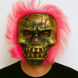 Mey İthalat® Wild Skull - Bakır Kafatası Pembe Saçlı İskelet Maske
