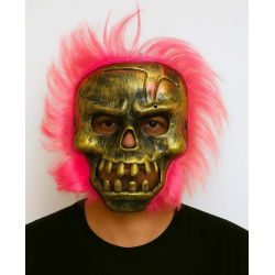 Mey İthalat® Wild Skull - Bakır Kafatası Pembe Saçlı İskelet Maske