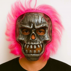 Mey İthalat® Wild Skull - Gümüş Kafatası Pembe Saçlı İskelet Maske